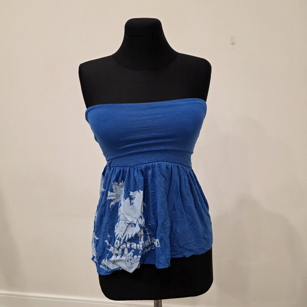 COLCCI , Blue tube  Strapless Peplum top with tropical beach print , XS
